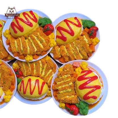 Realistic Pork Chop Rice Food Squishy Squeezable Stress Relief Sensory Fidget Toy