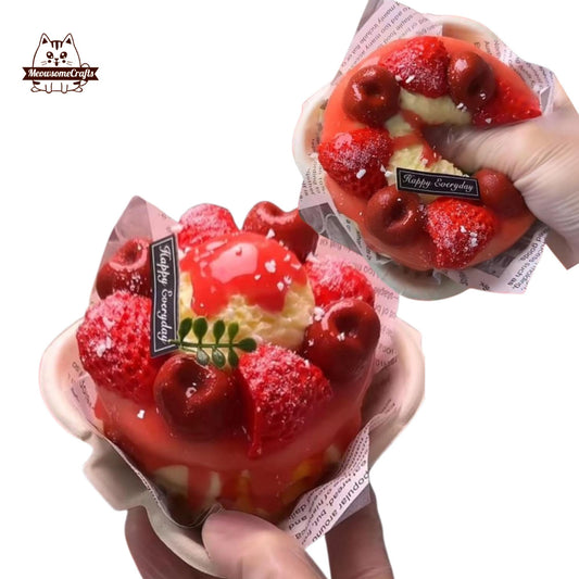 Strawberry Cherries Soufflé Food Squishy Squeezable Stress Relief Sensory Fidget Toy