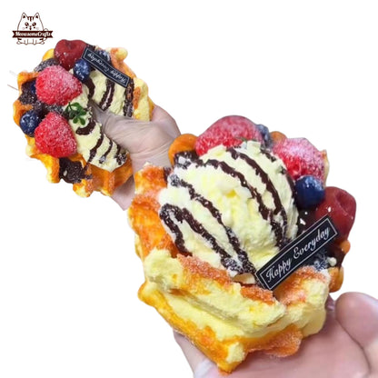 Realistic Fruit Ice Cream Waffles Food Squishy Squeezable Stress Relief Sensory Fidget Toy