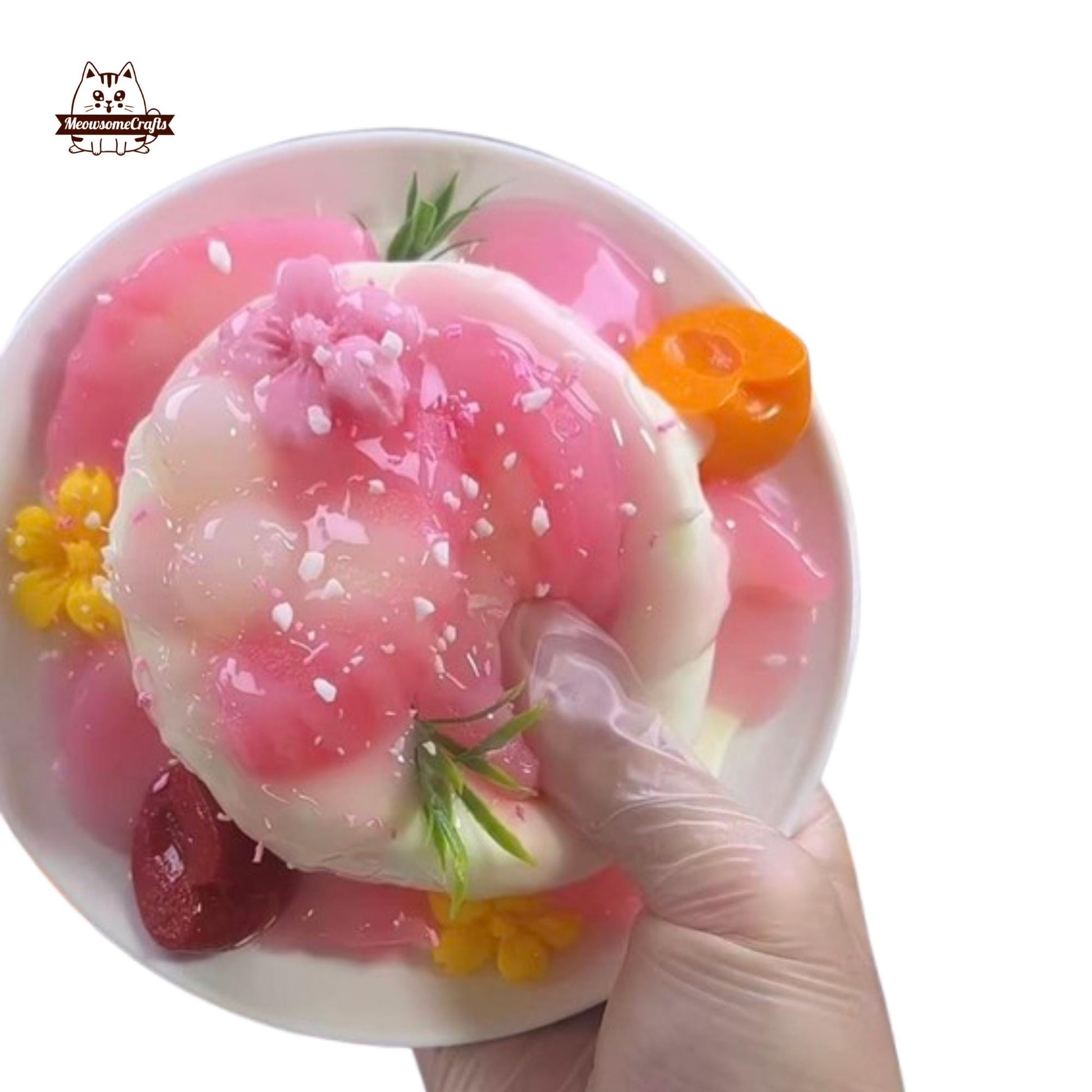 Realistic Peach Cherry Cream Cake Food Squishy Squeezable Stress Relief Sensory Fidget Toy