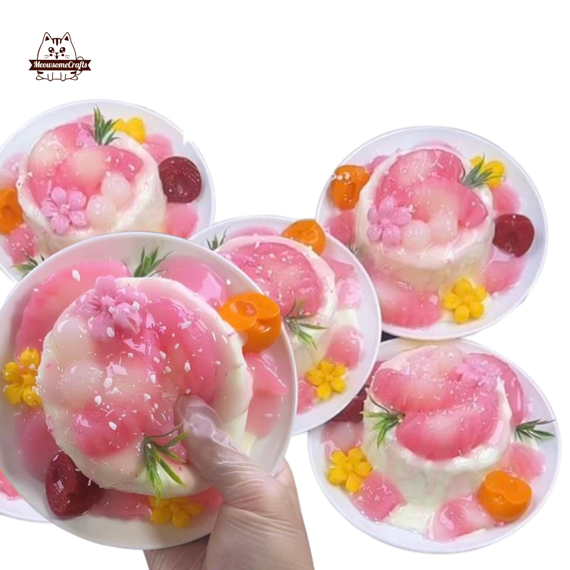 Realistic Peach Cherry Cream Cake Food Squishy Squeezable Stress Relief Sensory Fidget Toy