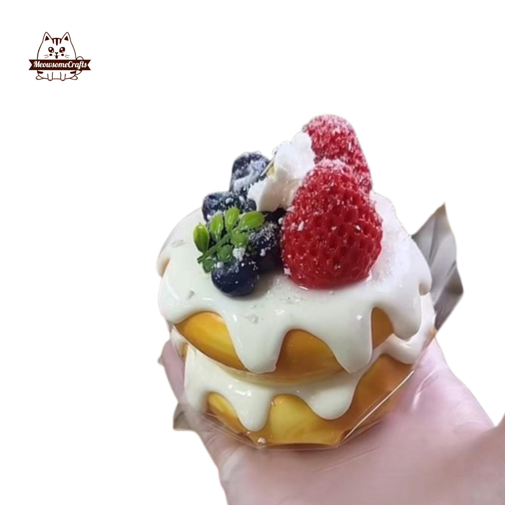 Realistic Strawberry Cream Soufflé Food Squishy Squeezable Stress Relief Sensory Fidget Toy