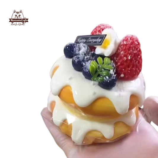 Realistic Strawberry Cream Soufflé Food Squishy Squeezable Stress Relief Sensory Fidget Toy