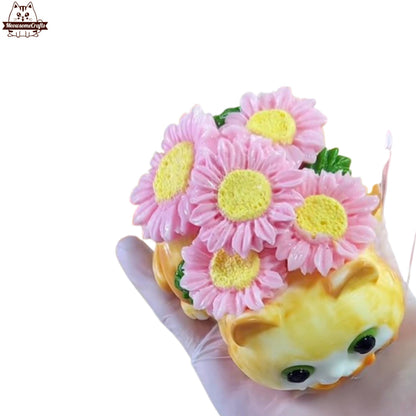 Adorable Cat with Sunflowers Pot Squishy Toy Taba Squishy Fidget Toys