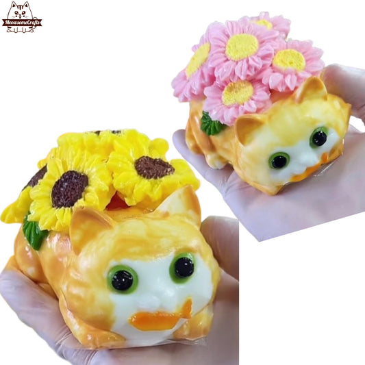 Adorable Cat with Sunflowers Pot Squishy Toy Taba Squishy Fidget Toys