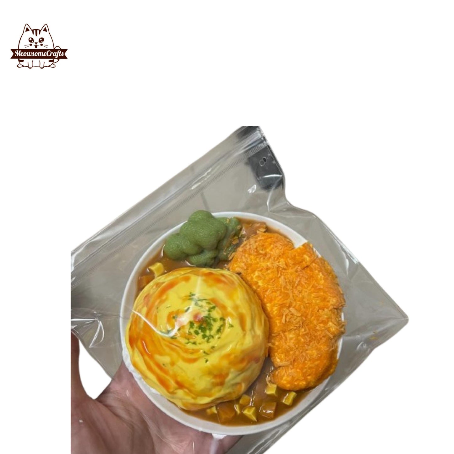 Realistic Pork Chop with Egg over Rice Squishy Squeezable Stress Relief Sensory Fidget Toys