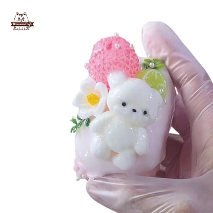 Kawaii Bear Strawberry Dessert Squishy Charm Handmade Creamy Stress Fidget Toy Gift