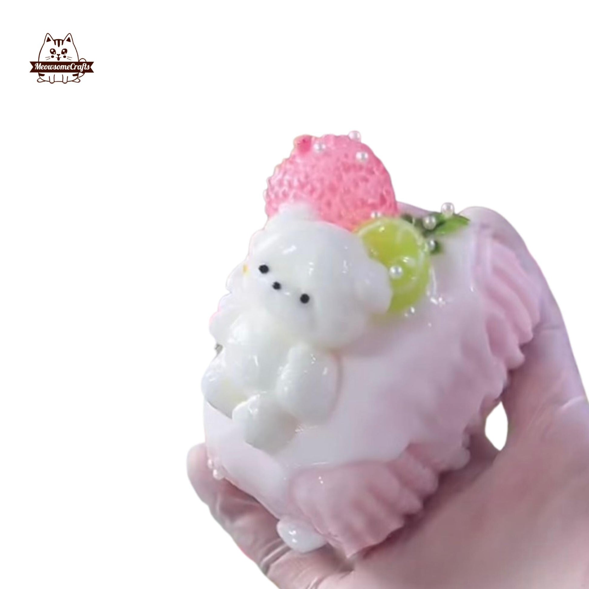 Kawaii Bear Strawberry Dessert Squishy Charm Handmade Creamy Stress Fidget Toy Gift