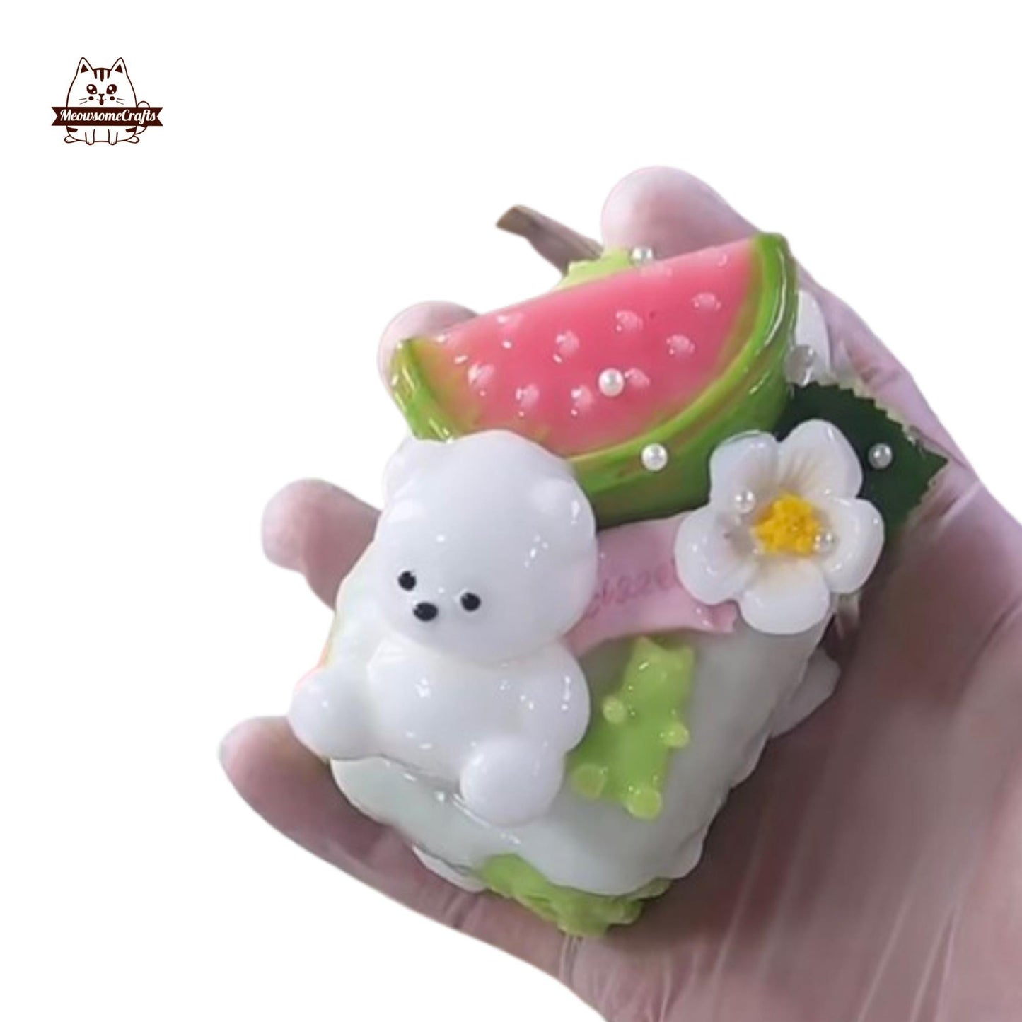 Kawaii Bear Strawberry Dessert Squishy Charm Handmade Creamy Stress Fidget Toy Gift