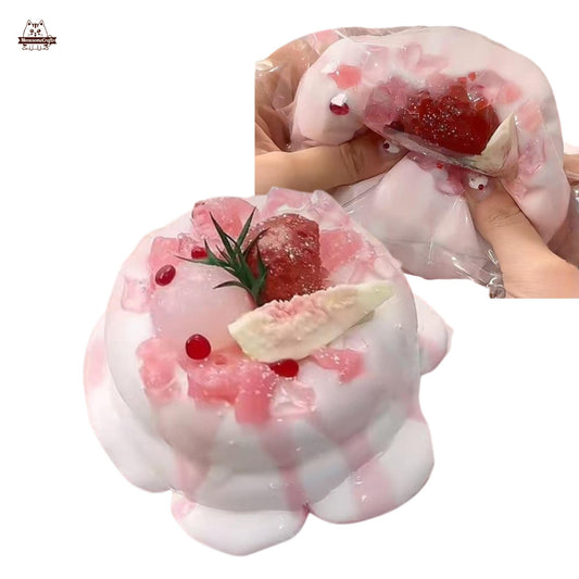 Realistic Strawberry Souffle Cake Food Squishy Squeezable Stress Relief Fidget Toy