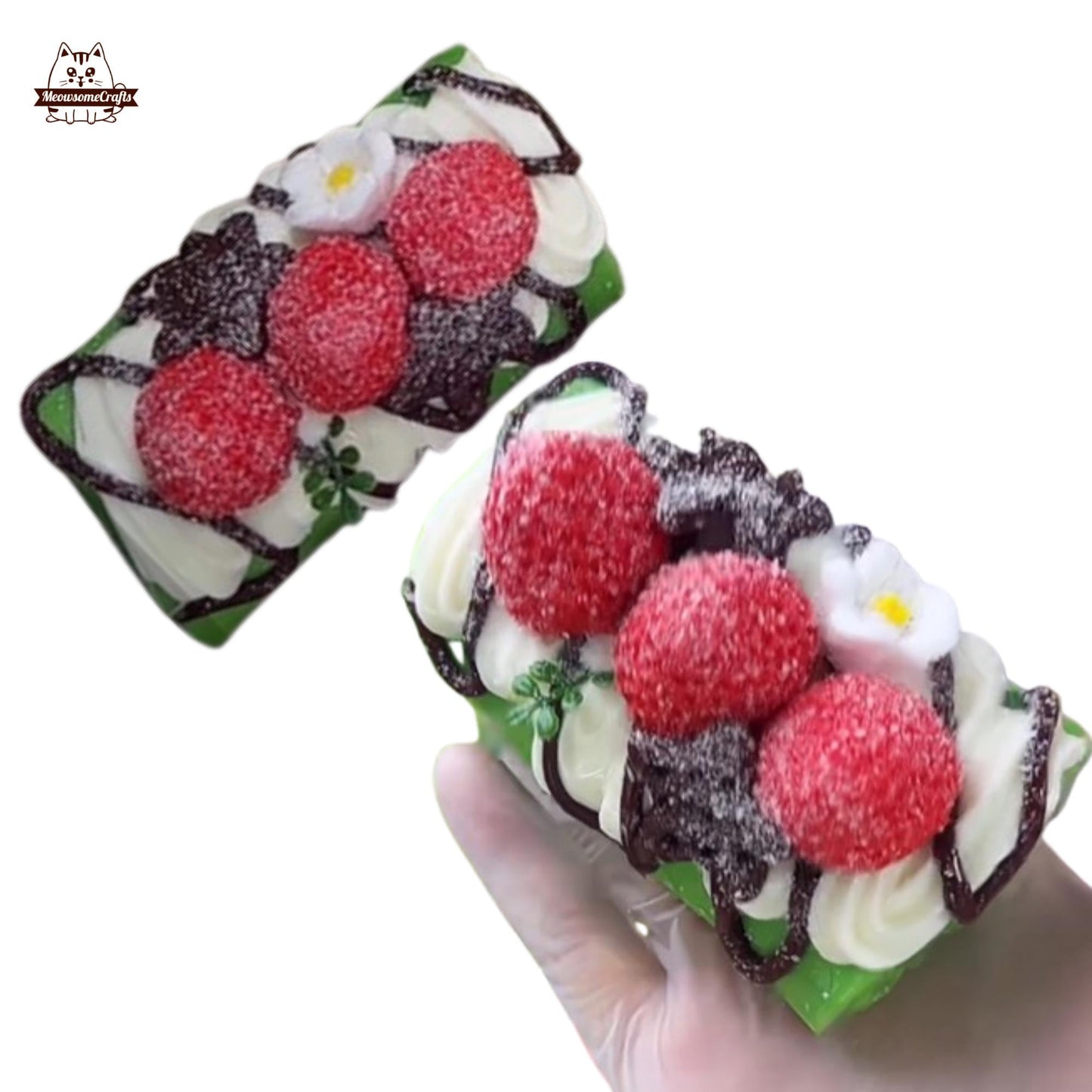 Strawberry Chocolate Cake Taba Squishy Dessert Stress Relief Bakery Squish Toy