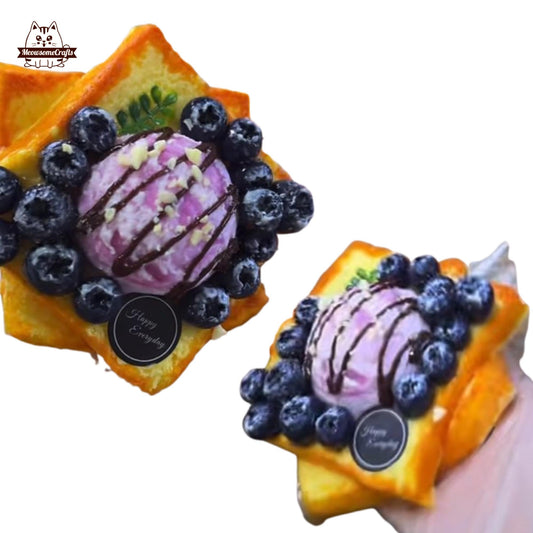 Handmade Realistic Blueberry Ice Cream Toast Food Taba Squishy Stress Relief Fake Food Toy Gift