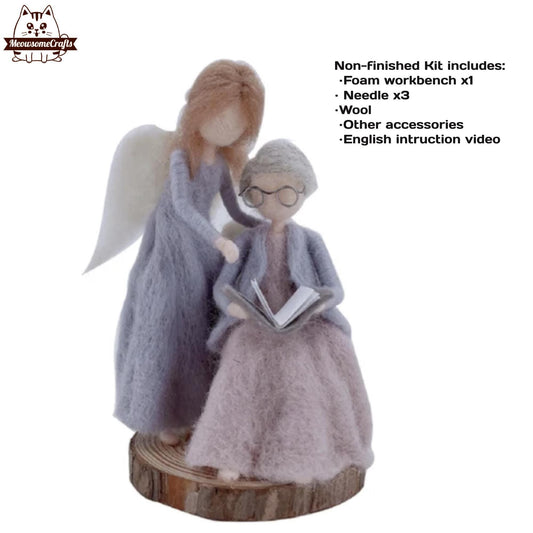 Needle Felting Kit | Angel Girl Next To Grandmother Reading A Book | Beginner Kit Includes Wool & Tools - MeowsomeCrafts