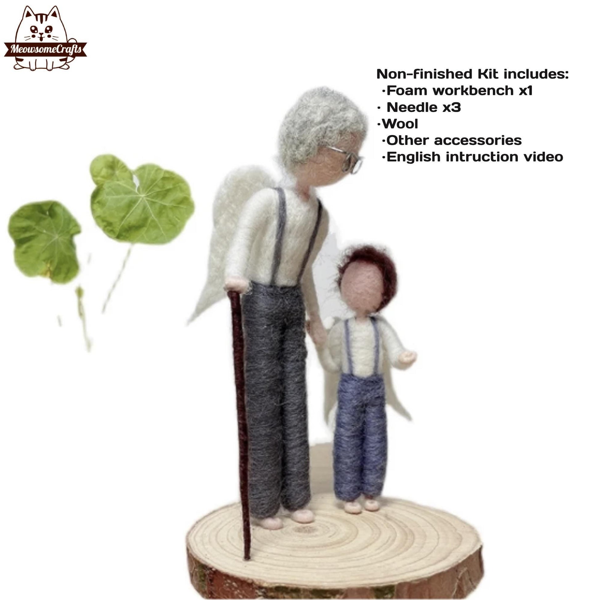 Needle Felting Kit | Angel Grandfather & Grandson Holding Hands | Beginner Kit Includes Wool & Tools - MeowsomeCrafts