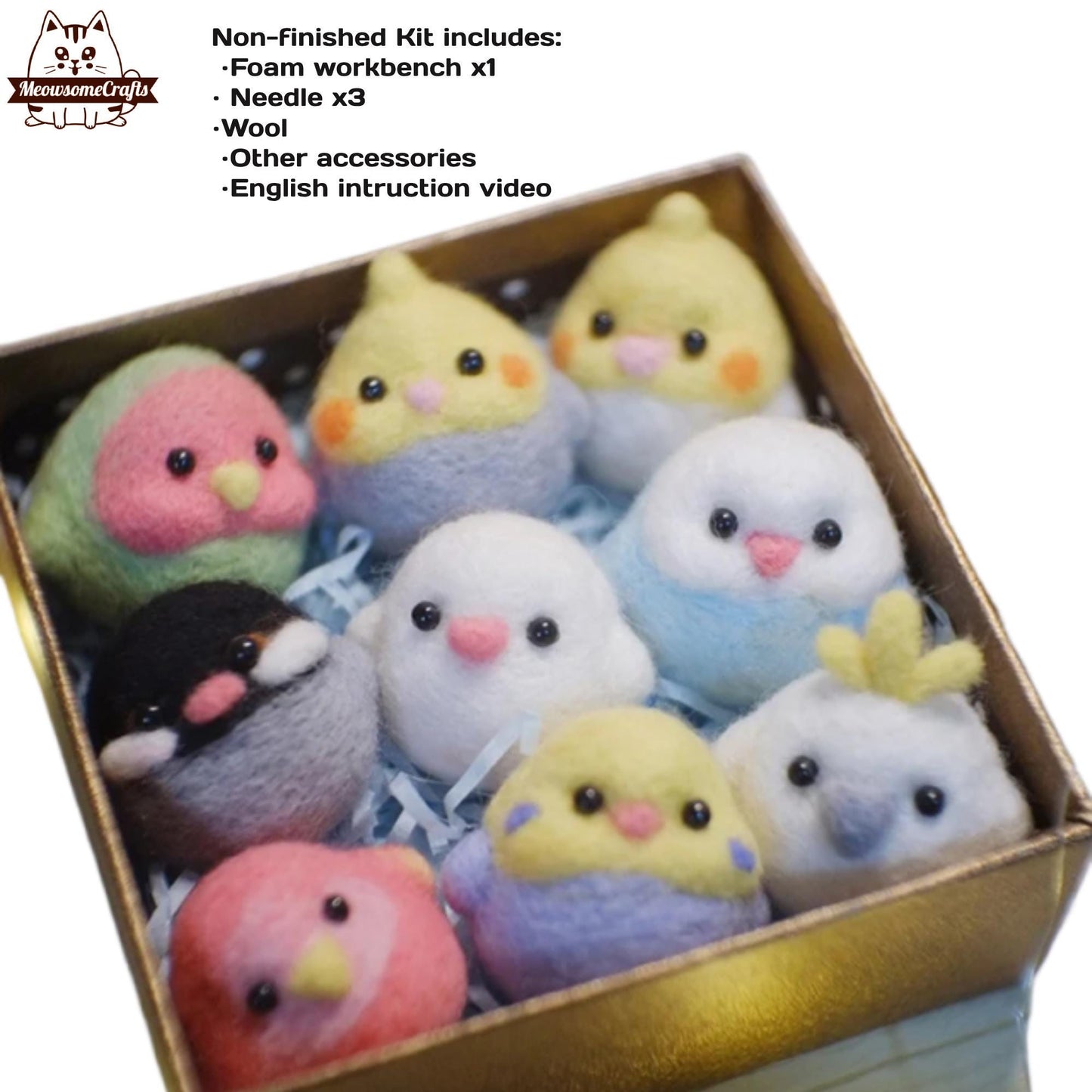 Needle Felting Kit | Baby Birds Penguin Lovebird Parrot Cockatoo | Beginner Kit Includes Wool & Tools - MeowsomeCrafts