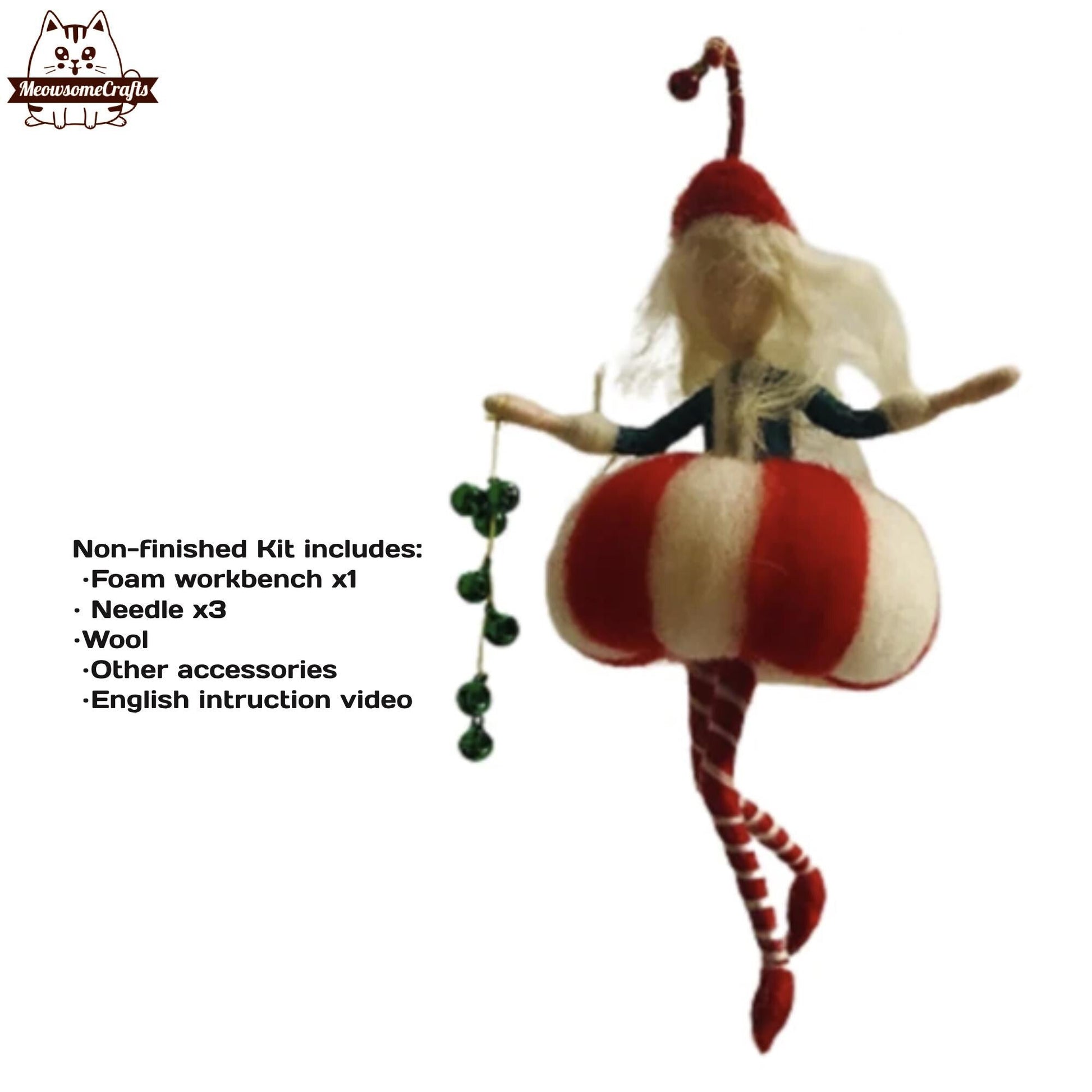 Needle Felting Kit | Christmas Candy Cane Dress Fairy | Beginner Kit Includes Wool & Tools - MeowsomeCrafts