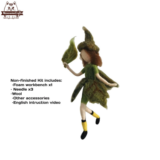 Needle Felting Kit | Green Leaf Fairy Elf | Beginner Kit Includes Wool & Tools - MeowsomeCrafts