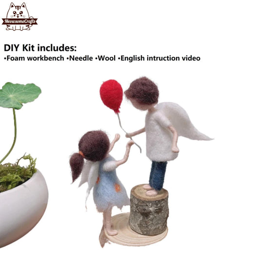 Needle Felting Kit | Kid Boy Girl Angels Playing With Red Balloon | Beginner Kit Includes Wool & Tools - MeowsomeCrafts