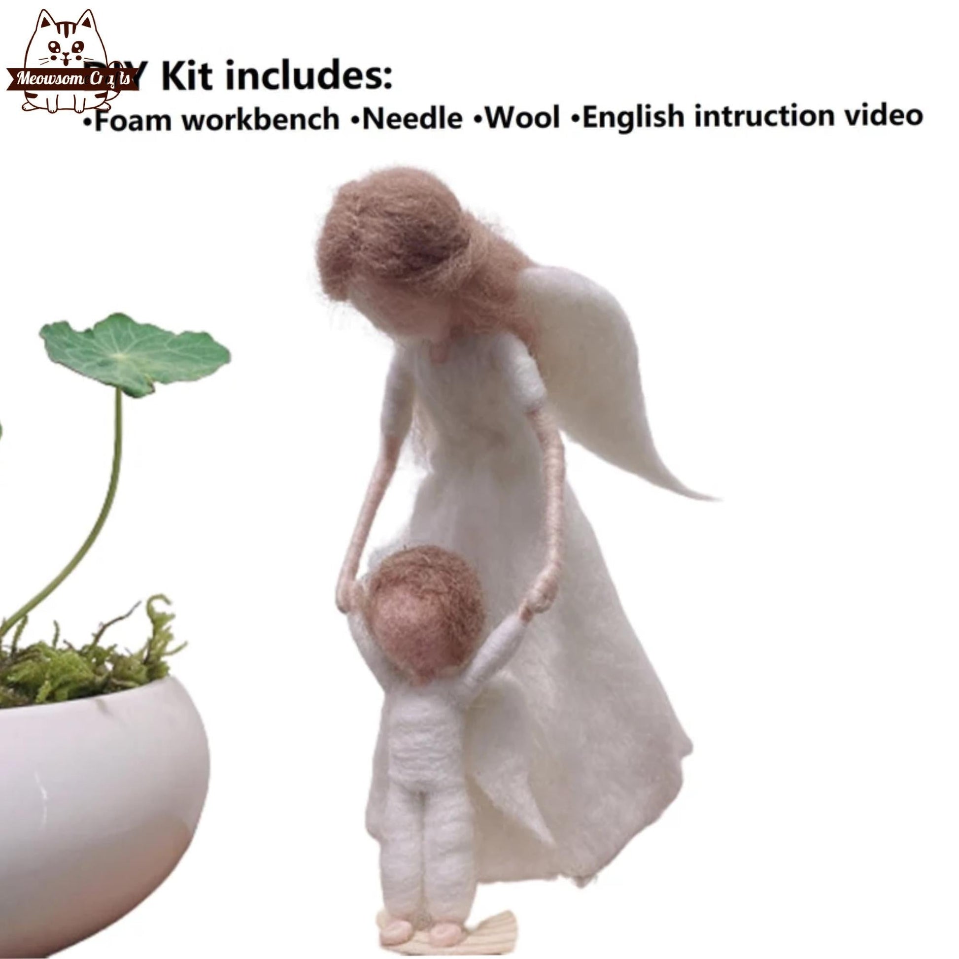 Needle Felting Kit | Mother Angel Helping Baby Angel Walk | Beginner Kit Includes Wool & Tools - MeowsomeCrafts