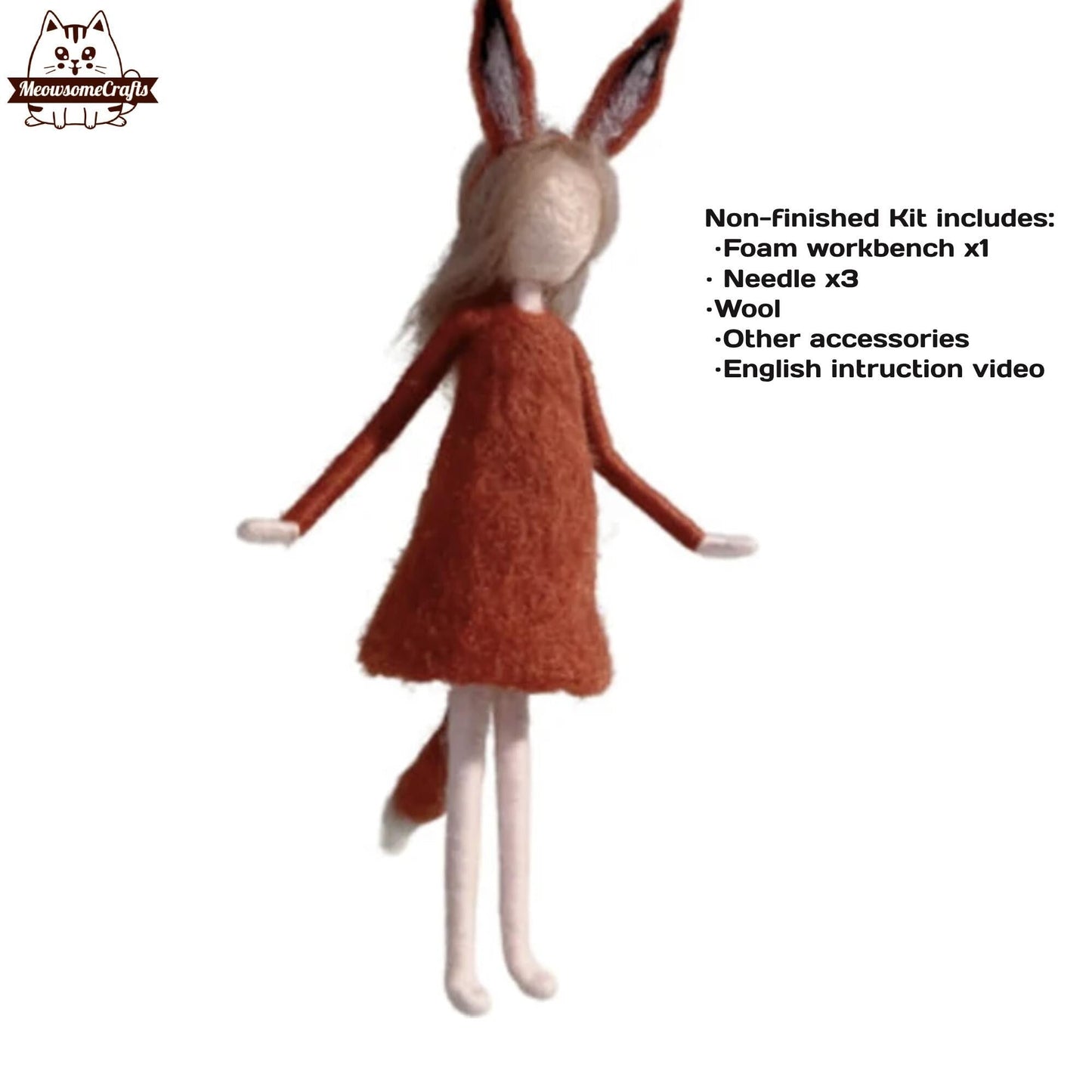 Needle Felting Kit | Orange Fox Dress Fairy Girl With Tail & Ears | Beginner Kit Includes Wool & Tools - MeowsomeCrafts