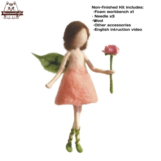 Needle Felting Kit | Peach Dress Fairy Holding Flower | Beginner Kit Includes Wool & Tools - MeowsomeCrafts