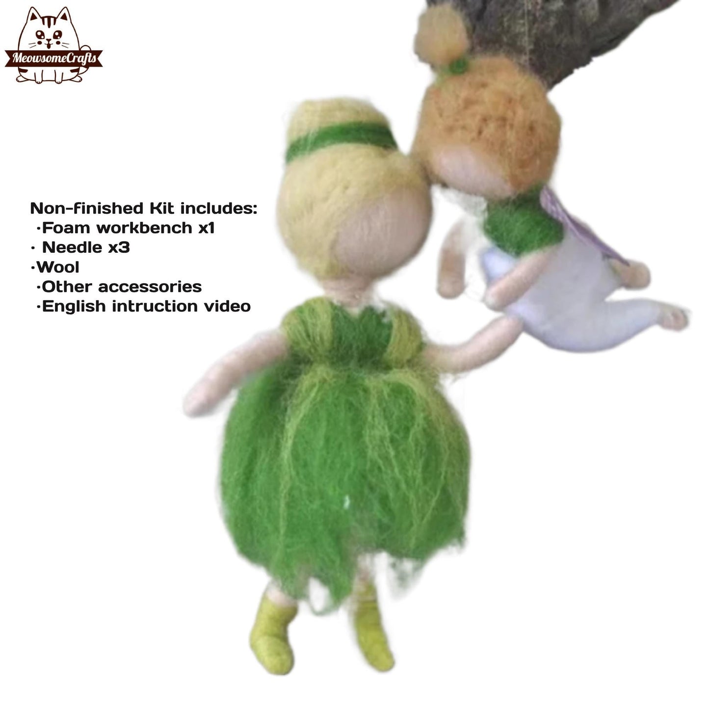 Needle Felting Kits | Blonde Hair Leaf Dress Nature Fairy Princess With Baby | Beginner Kit Includes Wool & Tools - MeowsomeCrafts