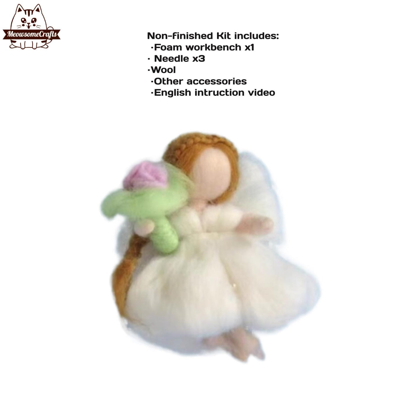 Needle Felting Kits | Christmas Winter Angel Girls Kids Holding Heart Flower Wand Ornaments | Beginner Kit Includes Wool & Tools - MeowsomeCrafts