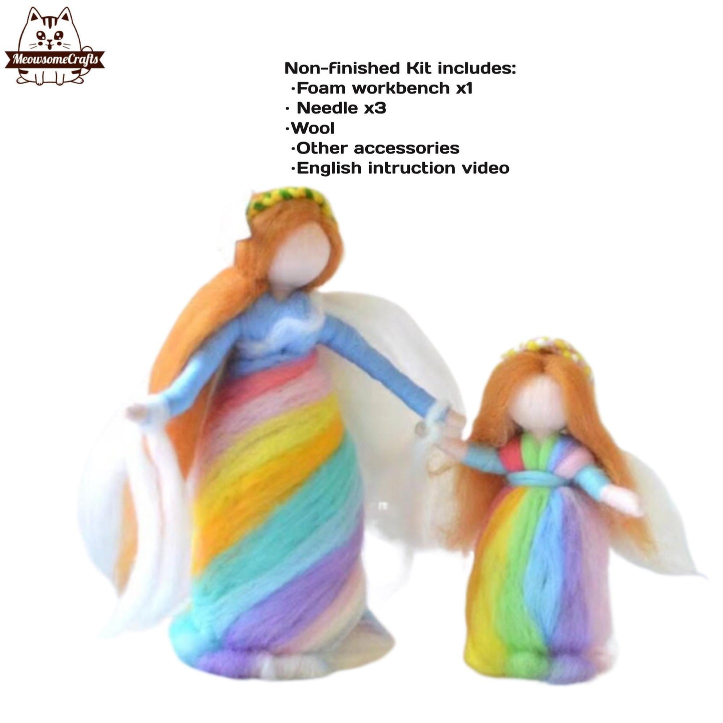 Needle Felting Kits | Fairy Mother Daughter Rainbow Dress | Beginner Kit Includes Wool & Tools - MeowsomeCrafts