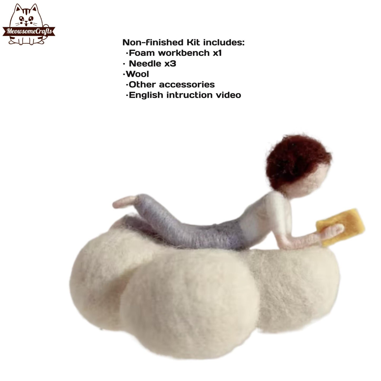 Needle Felting Kits | Kids Girl Boy Reading A Book On A Cloud | Beginner Kit Includes Wool & Tools - MeowsomeCrafts