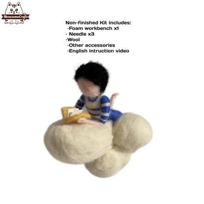 Needle Felting Kits | Kids Girl Boy Reading A Book On A Cloud | Beginner Kit Includes Wool & Tools - MeowsomeCrafts