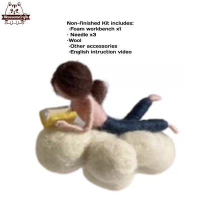 Needle Felting Kits | Kids Girl Boy Reading A Book On A Cloud | Beginner Kit Includes Wool & Tools - MeowsomeCrafts