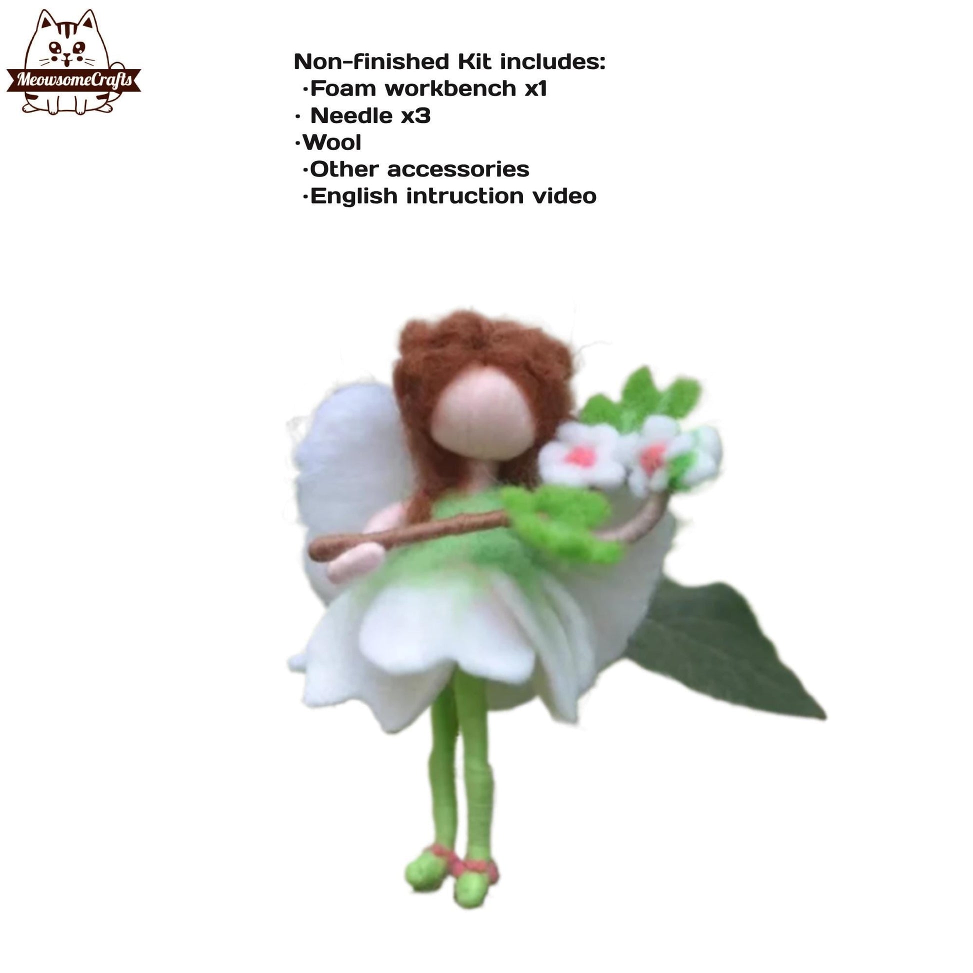 Needle Felting Kits | Magical Spring Fairy Kids Holding Flowers Butterfly Wand Book Ornament | Beginner Kit Includes Wool & Tools - MeowsomeCrafts