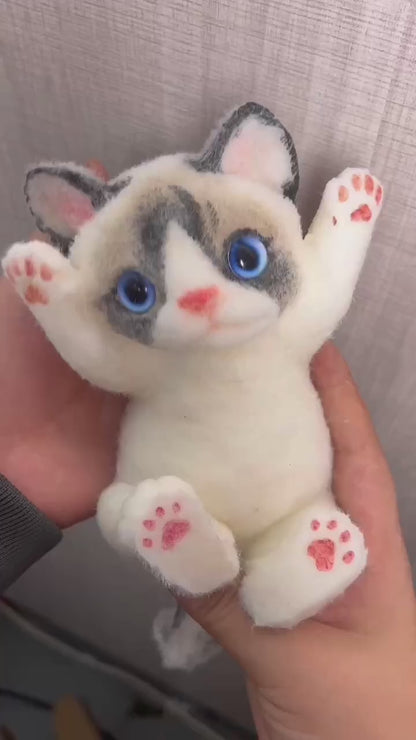 Handmade Taba Squishy Furry Laying Playful Chubby Kitty Kitten Cat Animal | Washable Squeezable Stress Relief Fidget Toy