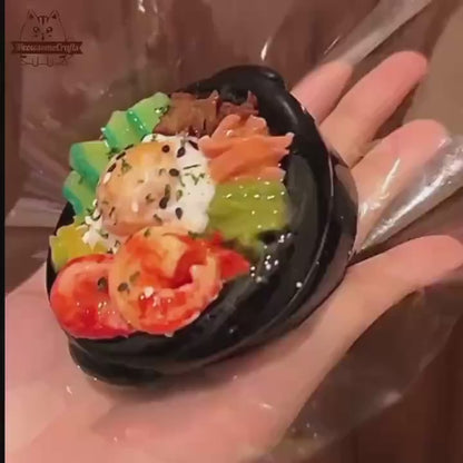 Shrimp Cucumber Egg Rice Bowl Food Taba Squishy Squeezable Anxiety Stress Relief Sensory Fidget Toy