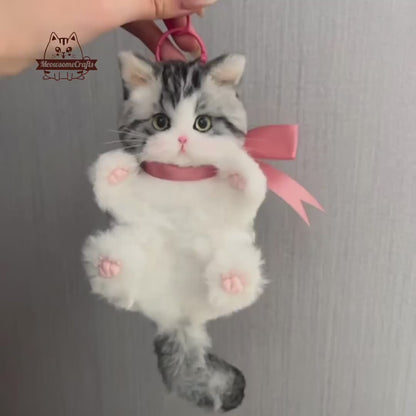 Finished Handmade Miniature Chenille Pipe Cleaner Fluffy Cats Kitty Animals Key Chain Ornaments | Miniature Animal Figurines Gifts