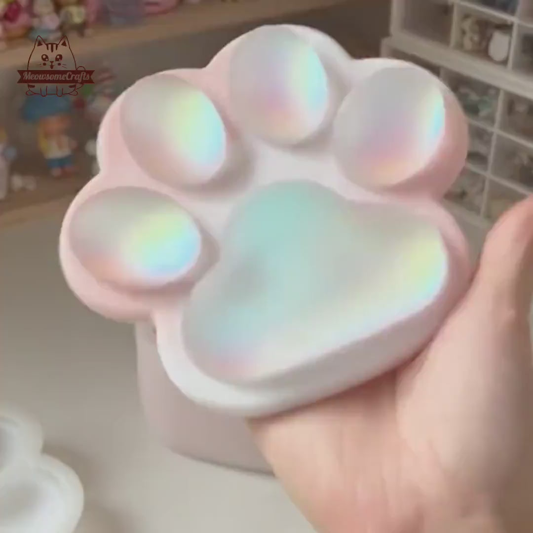 Handmade Resin Cat Paw Shape Laser Pink Color Storage Box Soft Squishy Cat Paw Storage Container