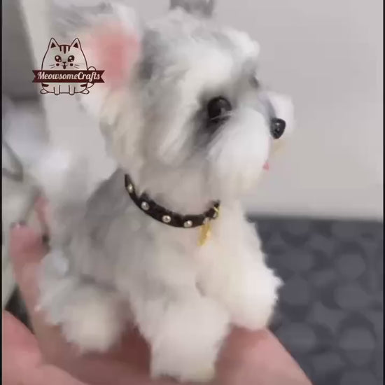 Dog Keychain Handmade Schnauzer Puppy Dog Replica Ornament Bag Charm from Chenille Pipe Cleaners Memorial Gift