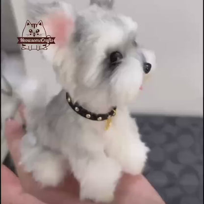 Dog Keychain Handmade Schnauzer Puppy Dog Replica Ornament Bag Charm from Chenille Pipe Cleaners Memorial Gift